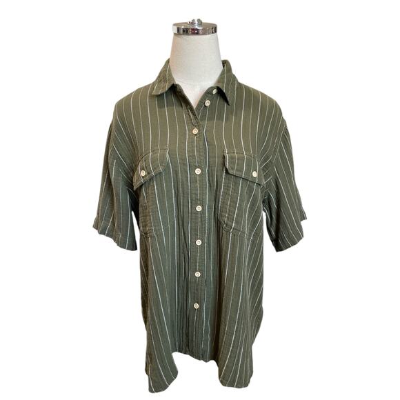 Madewell Lightspun Stripe Button Up Shirt | Coastal Boho Summer Top (M) - Picture 8 of 10